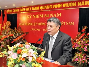 Tổng giám đốc Thông tấn xã Việt Nam, Trần Mai Hưởng phát biểu tại lễ kỷ niệm. (Ảnh: Quốc Khánh/TTXVN) 