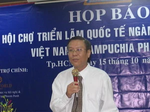 Ông Phạm Ngọc Tuấn, Phó Chủ tịch Hội cơ khí Thành phố Hồ Chí Minh phát biểu trong buổi họp báo về hội chợ triển lãm. (Ảnh: Hà Huy Hiệp/TTXVN)