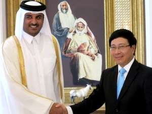 Bộ trưởng Ngoại giao Phạm Bình Minh gặp Hoàng Thái tử Qatar Tamim bin Hamad al-Thani. (Nguồn: Bộ Ngoại giao)