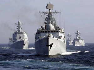 Hạm đội Trung Quốc tham gia tập trận chung với Nga ở Biển Nhật Bản. (Nguồn: AP)
