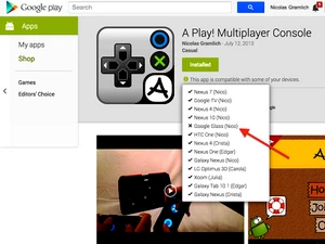 Một game trên Google Play đã có sẵn phần chọn tải bản hỗ trợ cho Goole Glass, nhưng chưa được kích hoạt. (Nguồn: plus.google.com)