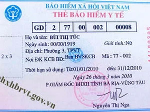 Một mẫu thẻ bảo hiểm y tê. (nguồn: bhxhbrvt.gov.vn)