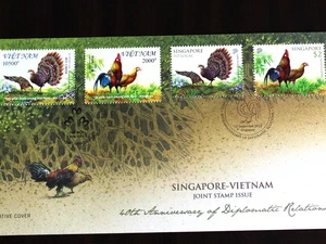 Bộ tem và phong bì thư kỷ niệm 40 năm thiết lập quan hệ ngoại giao Việt Nam-Singapore. 