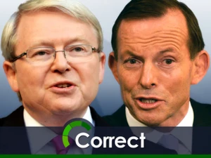 Thủ tướng Australia Kevin Rudd của Công Đảng cầm quyền và thủ lĩnh Liên minh Tự do-Quốc gia đối lập Tony Abbott. (Nguồn: AAP)