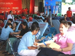 Người dân tham gia hiến máu tình nguyện trong ngày hội Giọt hồng nhân ái. (Ảnh: PV/Vietnam+)