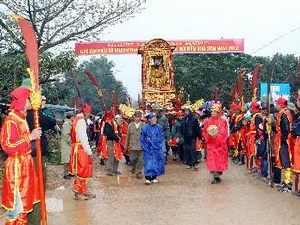 Rước tượng Vua Lý Nhật Quang trong Lễ hội Đền Quả Sơn. (Ảnh: Hữu Việt/TTXVN)