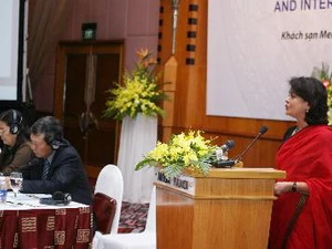 Bà Pratibha Melta, Trưởng đại diện UNDP tại Việt Nam phát biểu tại hội nghị. (Ảnh: Phương Hoa/TTXVN)