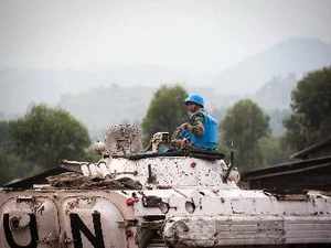 Binh sỹ Ấn Độ thuộc Lực lượng gìn giữ hòa bình LHQ triển khai tại Kanyarucinya, ngoại ô Goma, Congo ngày 14/7. (Nguồn: AFP/TTXVN)