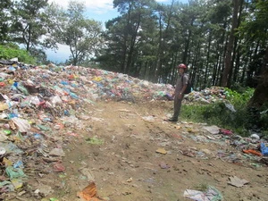 Rác thải sinh hoạt và chất thải khó phân hủy đổ trong Vườn Quốc gia Tam Đảo. (Ảnh: Nguyễn Trọng Lịch/Vietnam+)