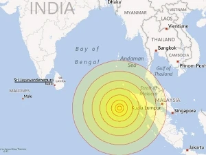 Vị trí và tầm ảnh hưởng của trận động đất tại Sumatra. (Nguồn: Internet)