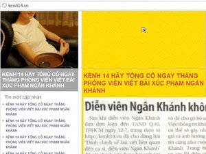 Hacker "đánh" Kenh14.vn để "đòi quyền lợi" cho diễn viên Ngân Khánh. (Nguồn: Internet)