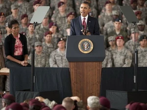 Tổng thống Mỹ Barack Obama đọc diễn văn tuyên bố chấm dứt cuộc chiến Iraq. (Nguồn: Getty)
