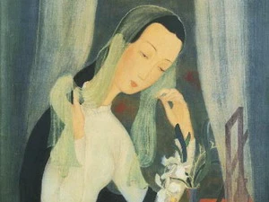 Tác phẩm "Cô gái với khăn quàng cổ xanh" của Lê Phổ. (Ảnh: TT&VH)