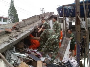 Hiện trường vụ động đấy ở huyện Lô Sơn, tỉnh Tứ Xuyên ngày 21/4. (Nguồn: THX/TTXVN)