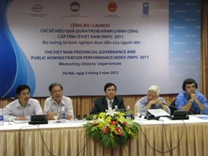 Buổi lễ công bố chỉ số hiệu quả quản trị và hành chính công cấp tỉnh. (Ảnh: Hồng Kiều/Vietnam+)