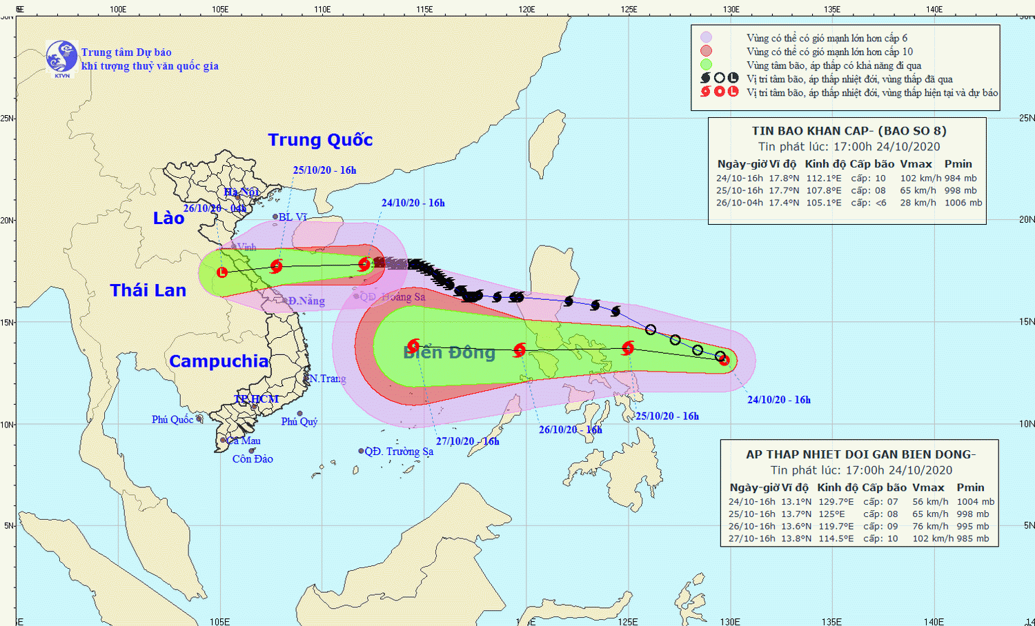 Đường đi của cơn bão số 8 và áp thấp nhiệt đới. (Nguồn: nchmf.gov.vn)