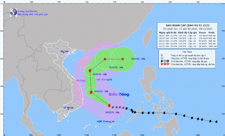 Hình ảnh vị trí và đường đi của bão số 9. (Nguồn: nchmf.gov.vn)