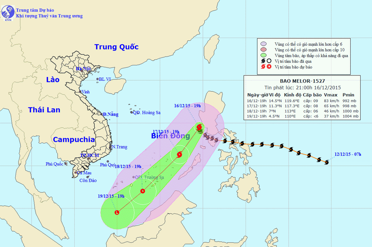 Dự báo đường đi của cơn bão số 5. (Nguồn: nchmf.gov.vn)