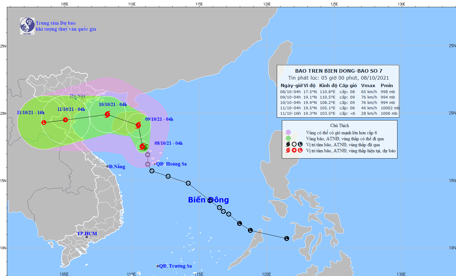 Áp thấp nhiệt đới tại Biển Đông đã mạnh lên thành cơn bão số 7