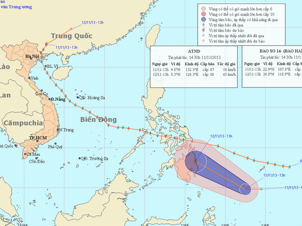 Vị trí và dự báo đường đi của áp thấp nhiệt đới. (Nguồn: nchmf.gov.vn)