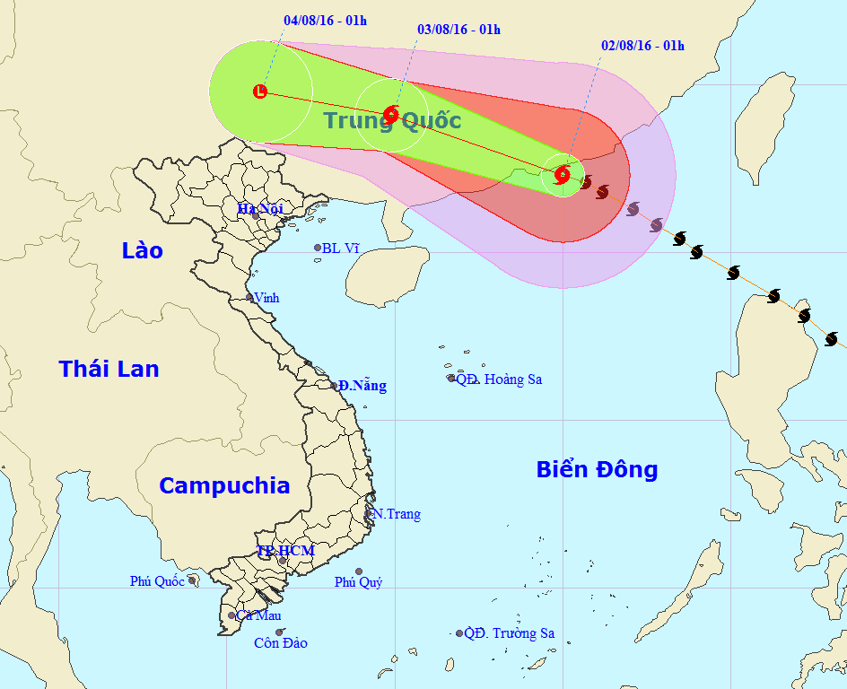 Đường đi và vị trí cơn bão số 2. (Nguồn: nchmf.gov.vn)