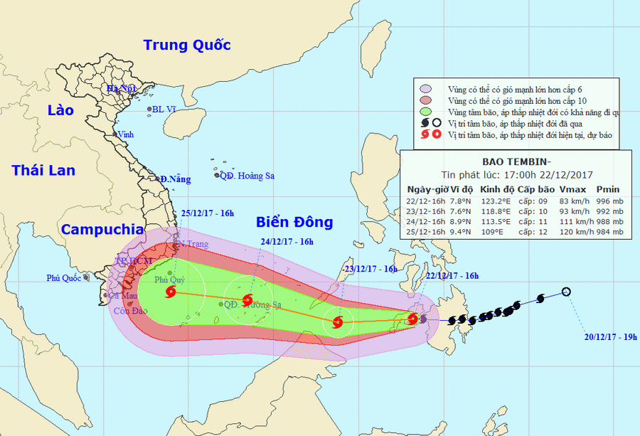 Đường đi và vị trí cơn bão. (Nguồn: nchmf.gov.vn)