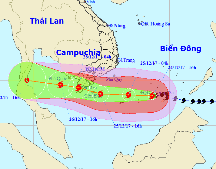 Đường đi và vị trí cơn bão. (Nguồn: nchmf.gov.vn)