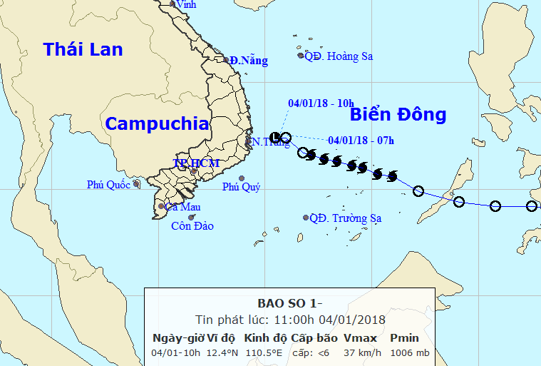 Đường đi và vị trí cơn bão. (Nguồn: nchmf.gov.vn)