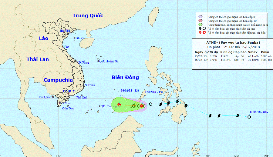 Đường đi và vị trí của áp thấp nhiệt đới. (Nguồn: nchmf.gov.vn)