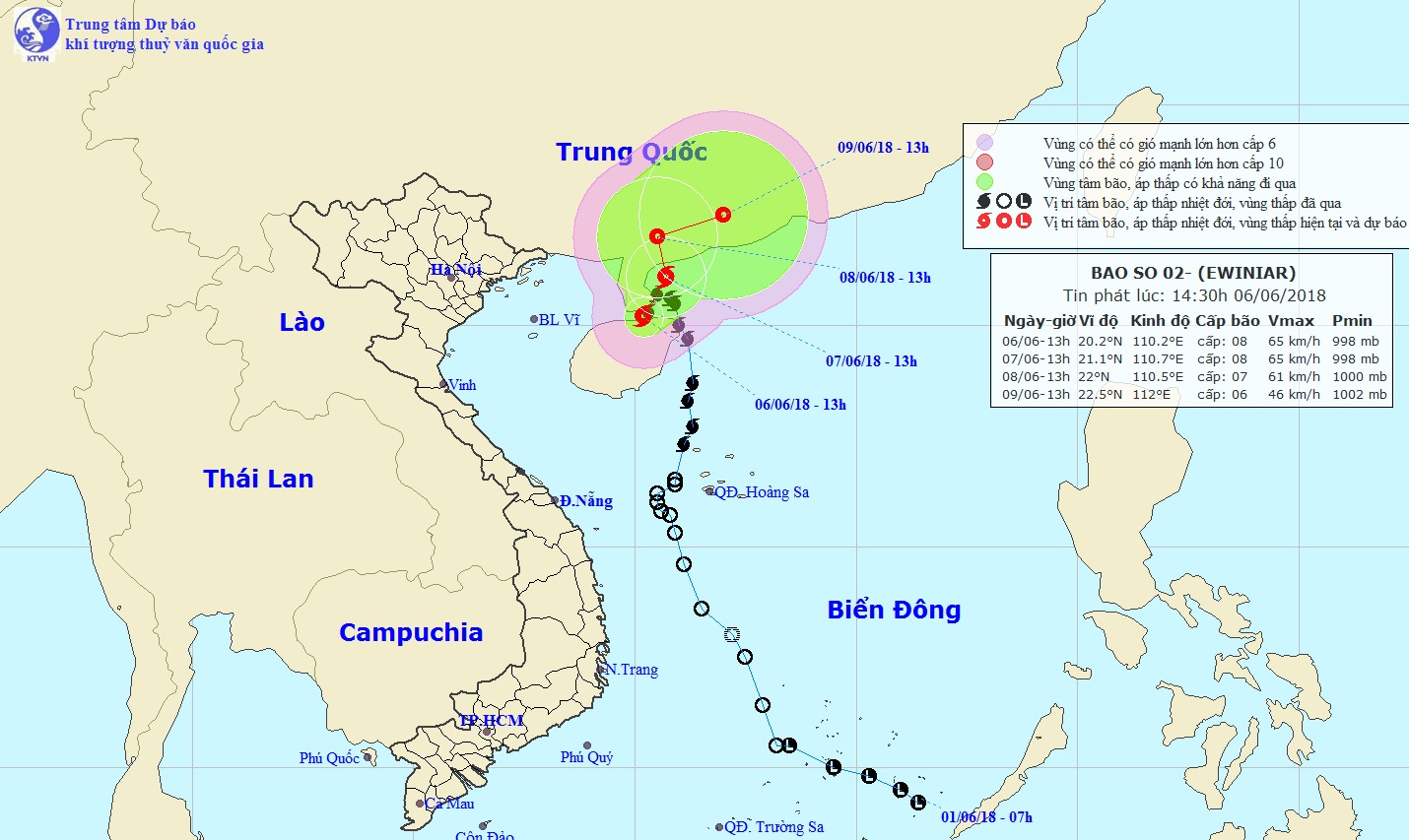 Dự báo vị trí và đường đi của bão số 2. (Nguồn: nchmf.gov.vn