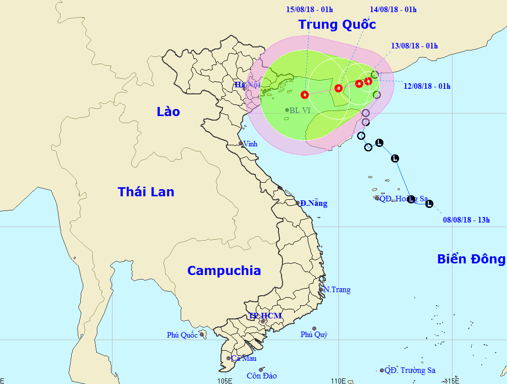 Vị trí và đường đi của áp thấp nhiệt đới. (Nguồn: nchmf.gov.vn)