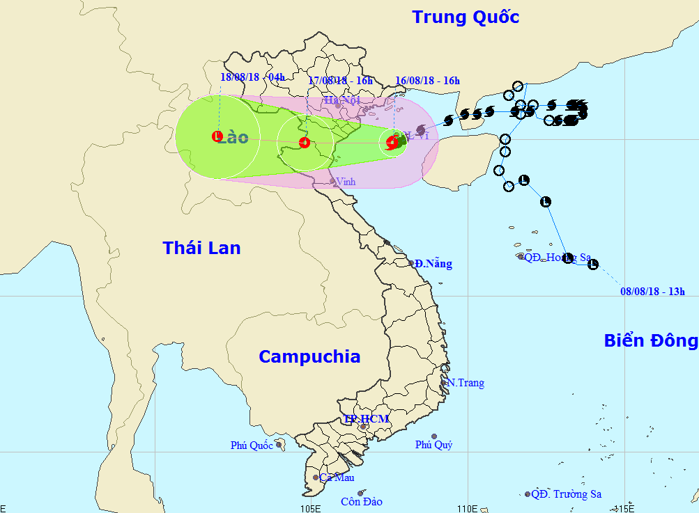 Vị trí và dự báo đường đi của bão số 4. (Nguồn: nchmf.gov.vn)