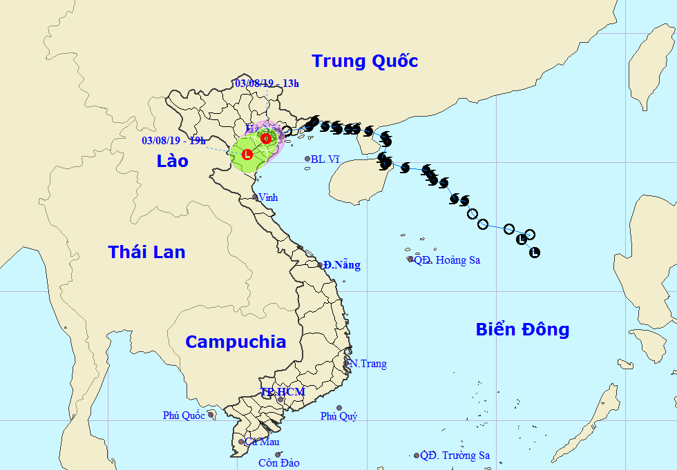 Đường đi và vị trí của cơn bão số 3. (Nguồn: nchmf.gov.vn)