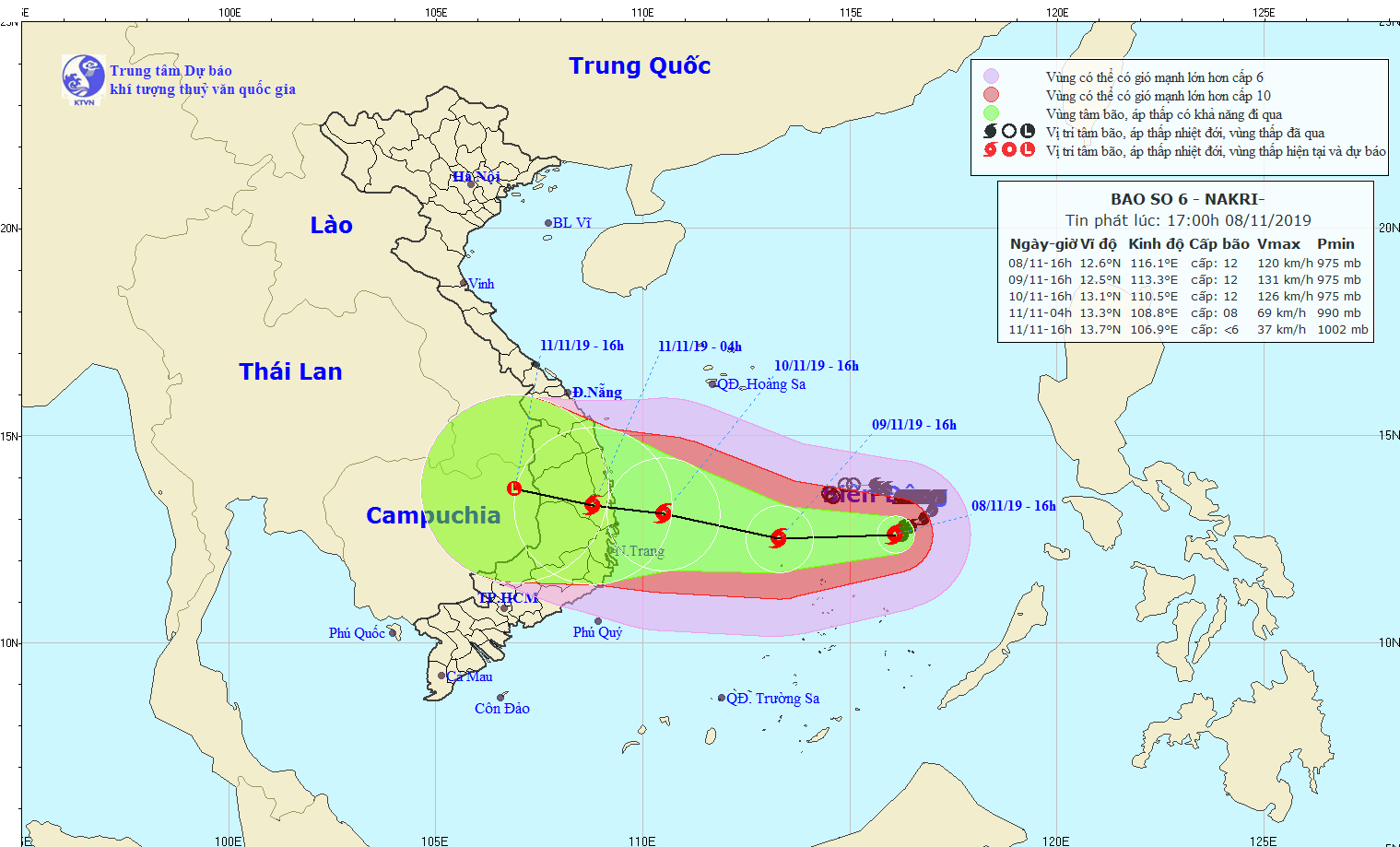 Đường đi và vị trí cơn bão. (Nguồn: nchmf.gov.vn)