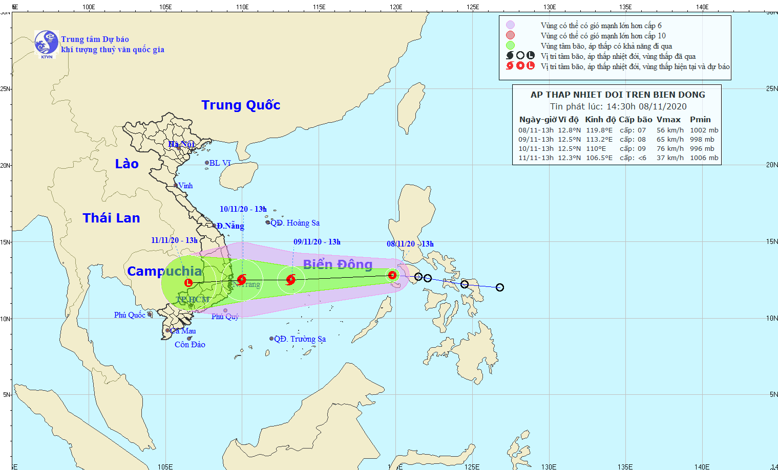 Áp thấp nhiệt đới sẽ mạnh thành bão, ảnh hưởng Phú Yên đến Ninh Thuận