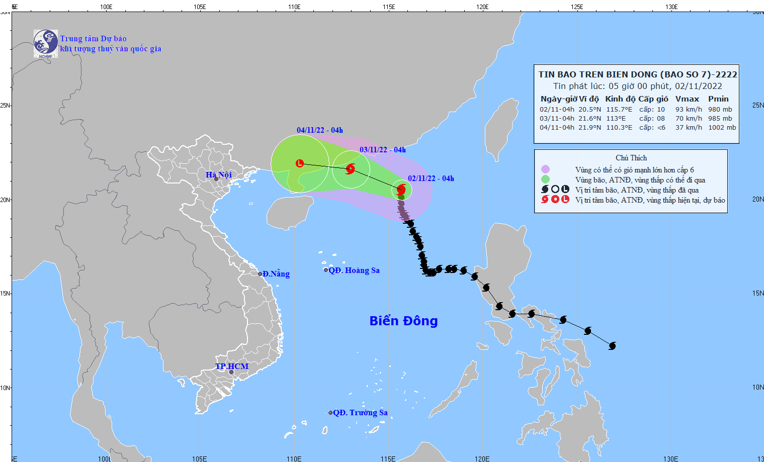 Trong 24-48 giờ tới, bão số 7 suy yếu thành áp thấp nhiệt đới