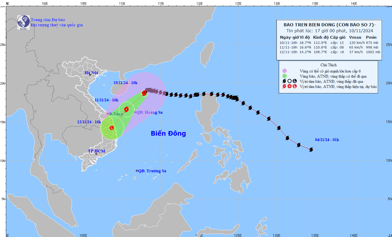 Hướng di chuyển của bão Toraji.