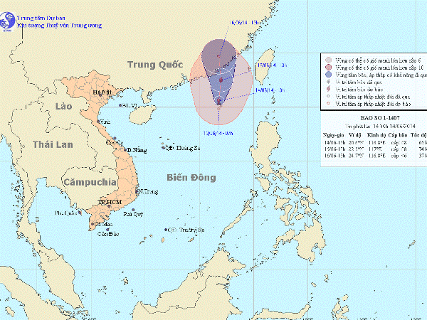 Biển Đông xuất hiện cơn bão đầu tiên trong năm 2014