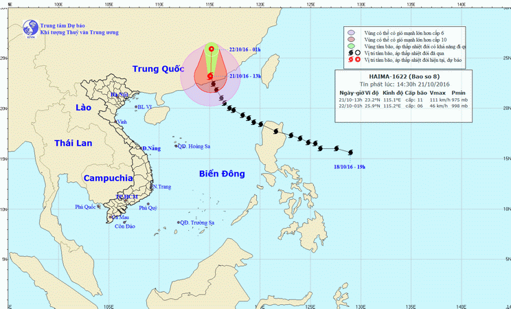 Đường đi và vị trí của bão số 8. (Nguồn: nchmf.gov.vn)