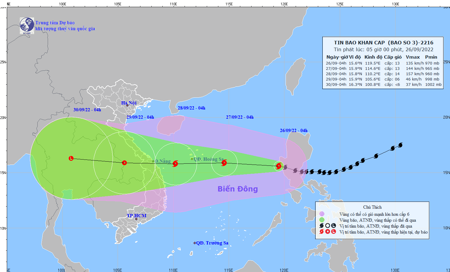 Vị trí và đương đi của cơn bão số 4. (Nguồn: nchmf.gov.vn)
