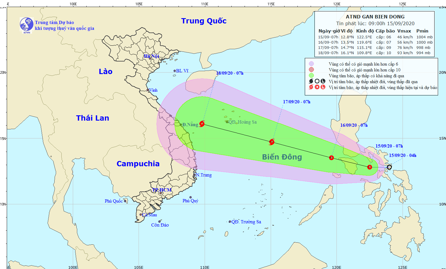 Vị trí và đường đi của áp thấp. (Nguồn: nchmf.gov.vn)