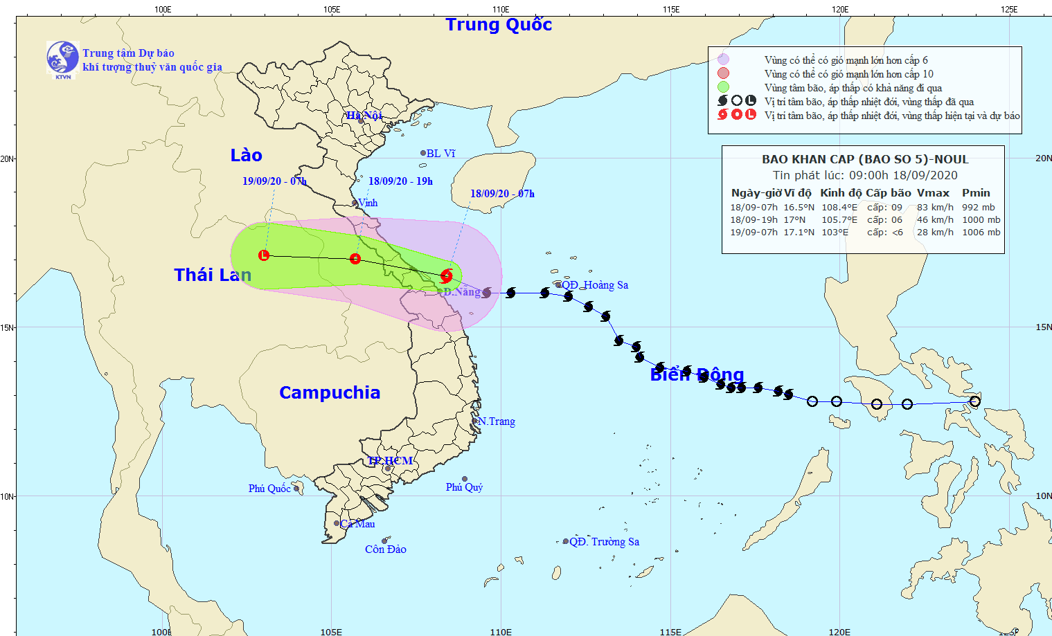 Vị trí và đường đi của bão số 5. (Nguồn: nchmf.gov.vn)