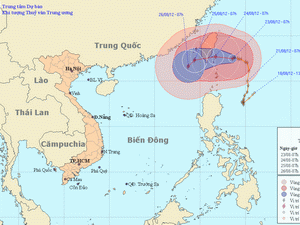 Vị trí và đường đi của cơn bão. (Nguồn: Trung tâm Dự báo Khí tượng Thủy văn Trung ương)