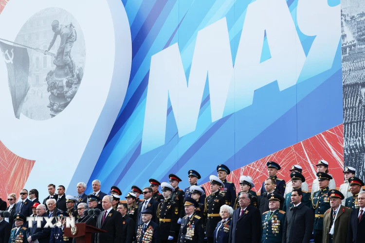 Tổng thống Nga Vladimir Putin phát biểu tại lễ duyệt binh kỷ niệm 78 năm Chiến thắng trong Chiến tranh Vệ quốc vĩ đại ở Moskva, ngày 9/5/2023. (Ảnh: AFP/TTXVN)