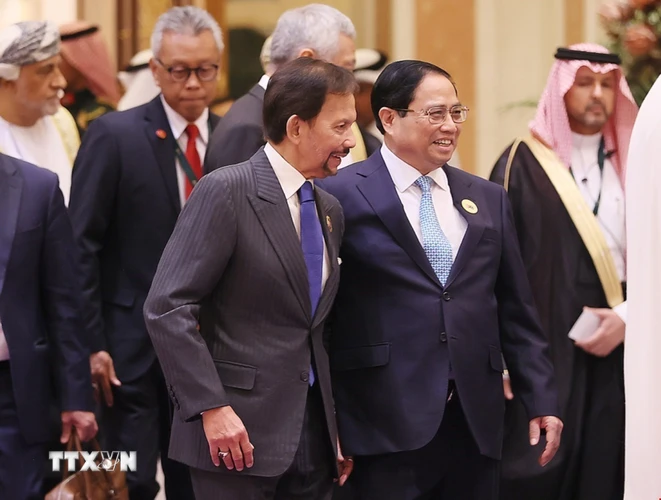 Sáng 20/10/2023, tại thành phố Riyadh, Saudi Arabia, Thủ tướng Phạm Minh Chính tham dự và phát biểu tại Hội nghị Cấp cao ASEAN-Hội đồng Hợp tác Vùng Vịnh (GCC). (Ảnh: Dương Giang/TTXVN)