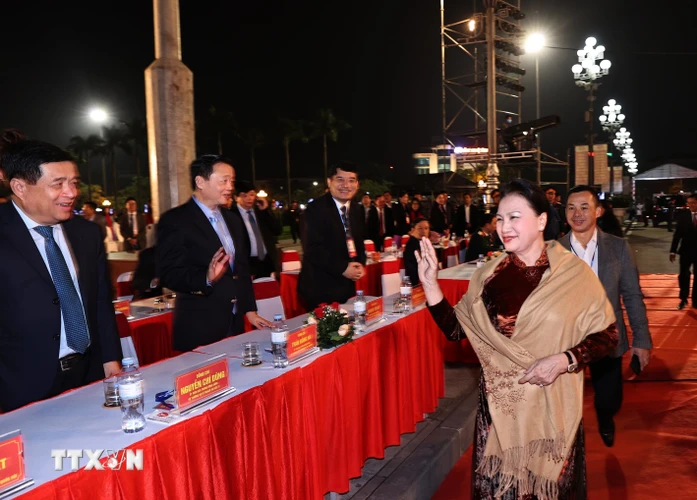 Chủ tịch Quốc hội Nguyễn Thị Kim Ngân đến dự buổi lễ. (Ảnh: Trọng Đức/TTXVN)