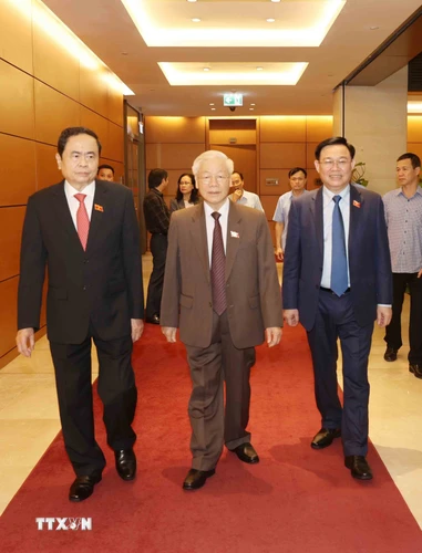 Tổng Bí thư, Chủ tịch nước Nguyễn Phú Trọng đến dự kỳ họp. (Ảnh: Trí Dũng/TTXVN)