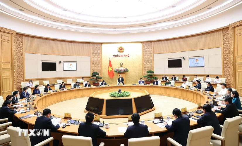 Thủ tướng Phạm Minh Chính chủ trì cuộc họp với các bộ, ngành về công tác quy hoạch. (Ảnh: Dương Giang/TTXVN)