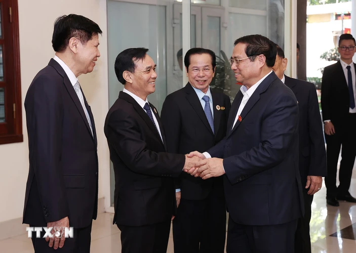 Thủ tướng Phạm Minh Chính làm việc với Hội Cựu chiến binh Việt Nam về công tác chuẩn bị Đại hội đại biểu toàn quốc lần thứ VII, nhiệm kỳ 2022-2027. (Ảnh: Dương Giang/TTXVN)