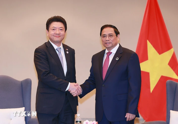 Thủ tướng Phạm Minh Chính tiếp ông Akio Yoshida, Chủ tịch điều hành Tập đoàn AEON. (Ảnh: Dương Giang/TTXVN)